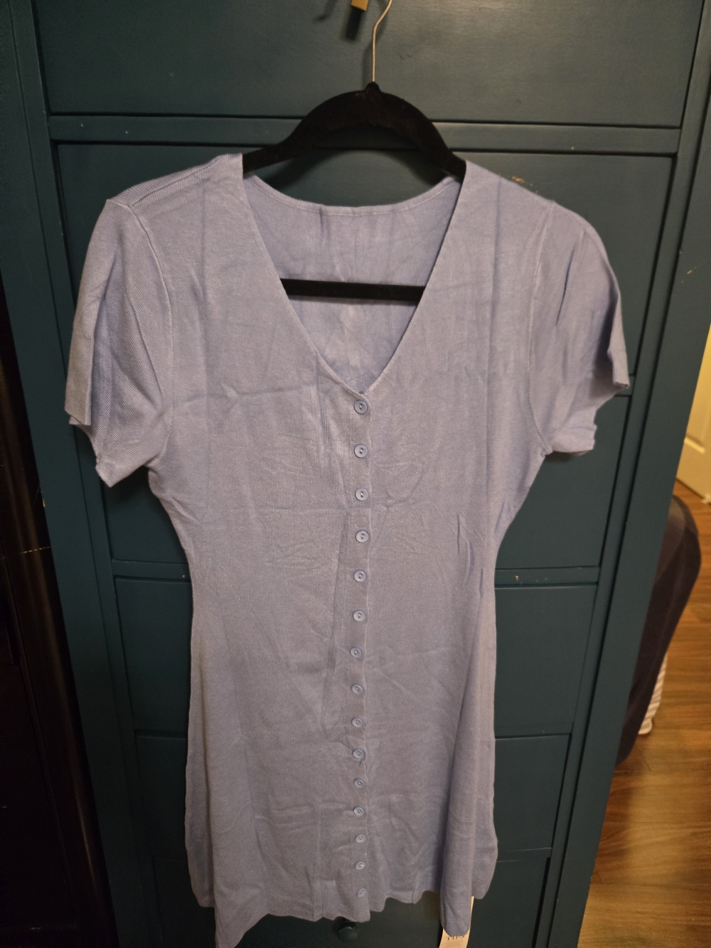 Light Blue Button-Front V-Neck Women’s Mini Dress